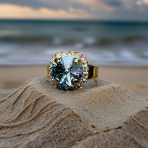 Handcrafted ring made with light sapphire Swarovski crystal size adjustable